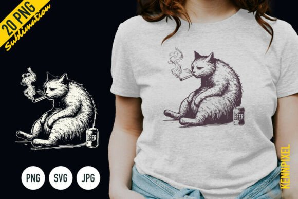 Smoking Cat and Beer Shirt SVG PNG